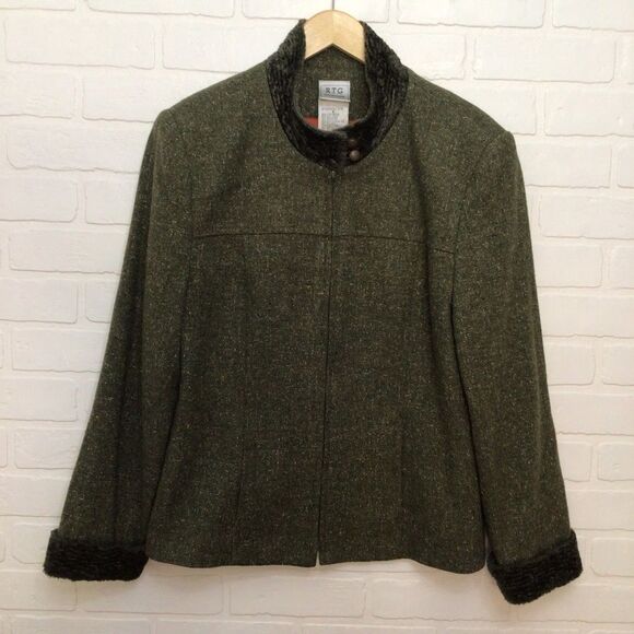 Vintage RTG Collection Zip Up Blazer Wool Blend Green Orange Size 9 - Picture 15 of 15